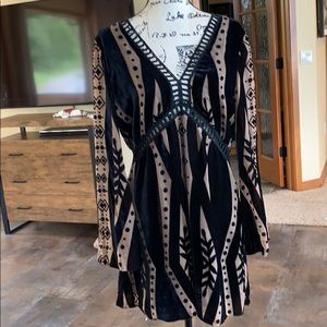 Lavender Brown Velvet & Mesh Dress Long Sleeve